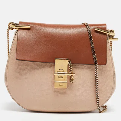 Pre-owned Chloé Brown/light Beige Grain Leather Medium Drew Shoulder Bag