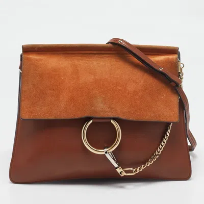 Pre-owned Chloé Brown/orange Leather Ad Suede Faye Medium Shoulder Bag