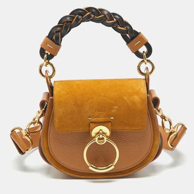Pre-owned Chloé Brown/tan Leather And Suede Small Tess Crossbody Bag