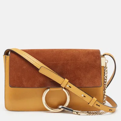 Chloé Brown/yellow Leather And Suede Small Faye Shoulder Bag