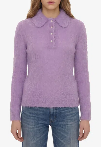 Chloé Brushed Alpaca Polo Sweater In Purple
