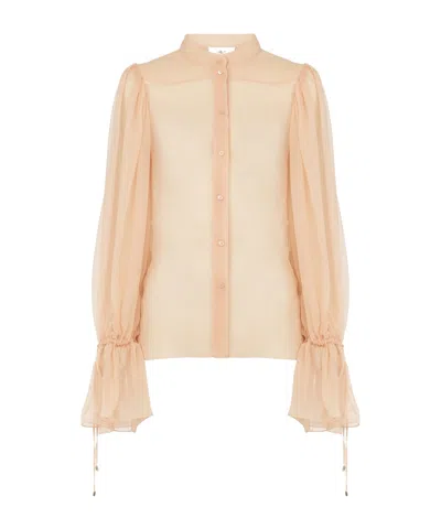 Chloé Blouse Manches Bouffantes En Mousseline De Soie Femme Rose Taille 38 100% Soie, Pinctada Maxima, Far In Pink