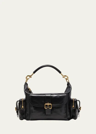 Chloé Buckle Camera Crossbody Bag In Shiny Calfskin In Black