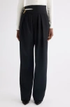 Chloé Buckle Keyhole High Waist Wool Straight Leg Pants In White