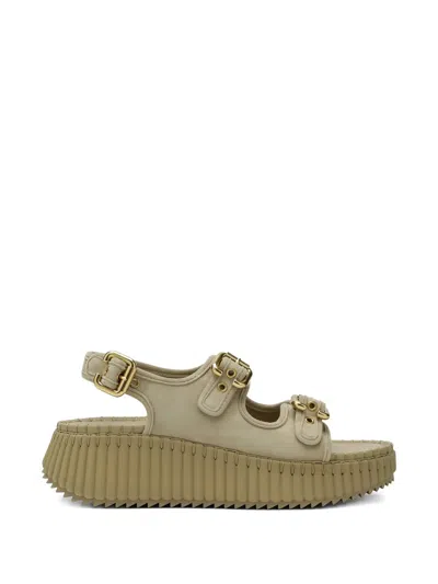 Chloé Beige Calf Leather Bos Taurus Platform Sandals In Green