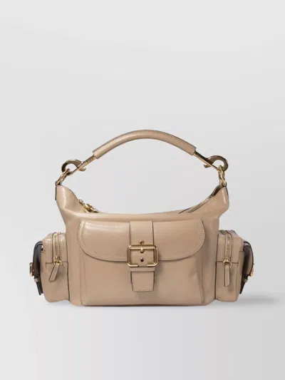 Chloé Buckle Strap Shoulder Bag With Exterior Pockets In Brown