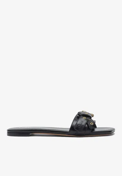Chloé Buckled Leather Slides In Black