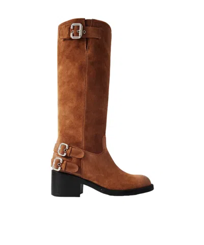 Chloé Buckled Suede Boots In Brown
