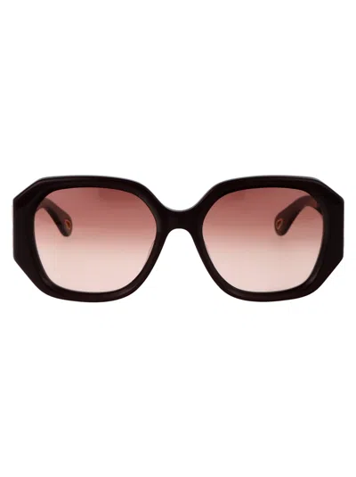 Chloé Burgundy Burgundy Orange Metal Sunglasses In Black