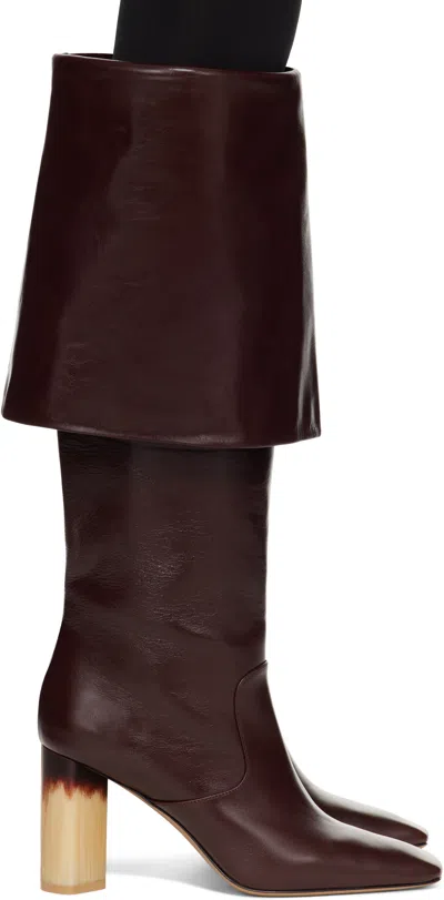CHLOÉ BURGUNDY GEORGIA HEELED TALL BOOTS