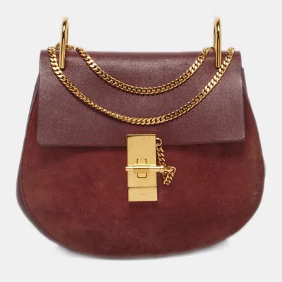 Pre-owned Chloé Burgundy Leather And Suede Medium Drew Shoulder Bag