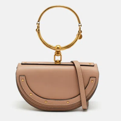 Pre-owned Chloé Burgundy Leather Nile Bracelet Minaudiere Crossbody Bag In Sand