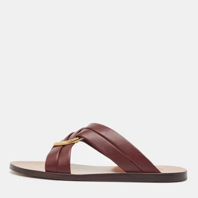 Pre-owned Chloé Burgundy Leather Rony Flat Sandals Size 36