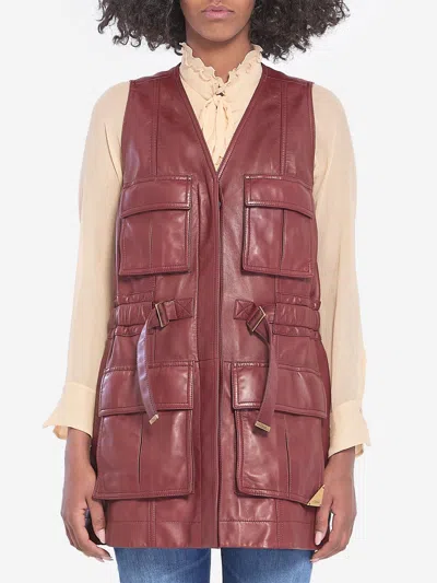 CHLOÉ BURGUNDY LEATHER UTILITY VEST