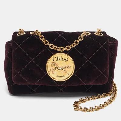 Pre-owned Chloé Burgundy Quilted Velvet Small Heritage Shoulder Bag
