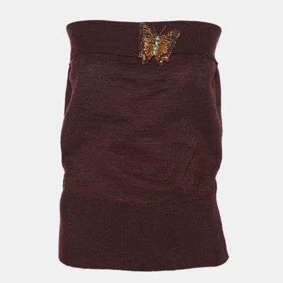 Pre-owned Chloé Burgundy Wool Blend Butterfly Embellished Top L