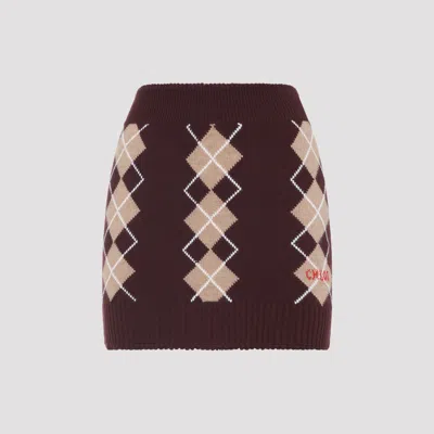 CHLOÉ CHLOÉ BURGUNDY WOOL BLEND MINI SKIRT