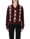 Chloé Burgundy Wool Cashmere Argyle Knit Sweater In Red