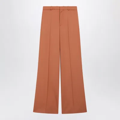 CHLOÉ CHLOÉ BURNT BROWN FLARED WOOL TROUSERS
