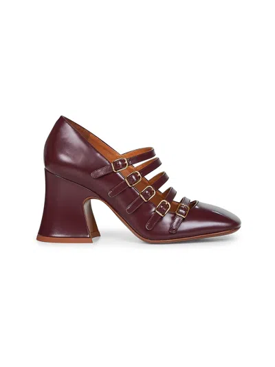 CHLOÉ BURNT PURPLE SHINY CALF LEATHER JANIS PUMPS
