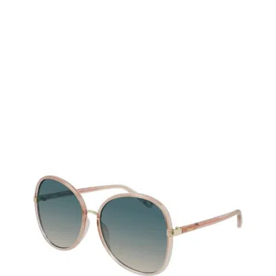 Chloé Butterfly Plastic Sunglasses With Blue Gradient Lens In Transparent Orange In Green