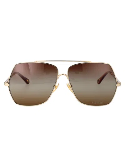 Chloé Chloe Butterfly Sunglasses Ch0278 S 001 In Gold-gold-brown