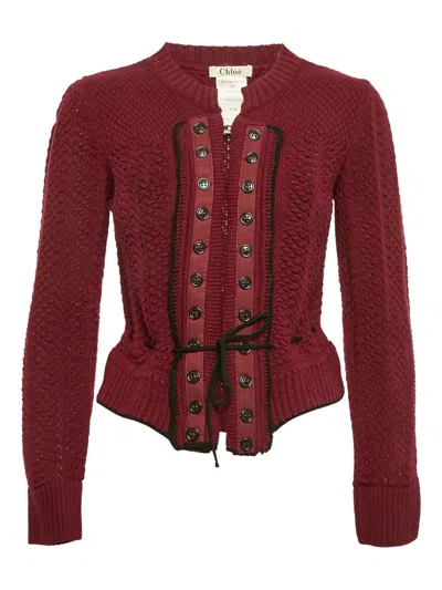 Pre-owned Chloé Button-detail Wool Cardigan In Red