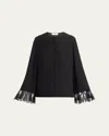 Chloé Button Down Crepe De Chine Top With Lace Sleeves In Black