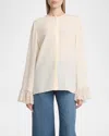 Chloé Button Down Crepe De Chine Top With Lace Sleeves In Black