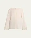 Chloé Button Down Crepe De Chine Top With Lace Sleeves In Coconut Milk
