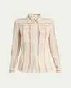 Chloé Button-down Striped Crepon Cotton Blouse In Nude