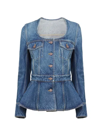 Chloé Button Flap-pocket Denim Jacket In Blue
