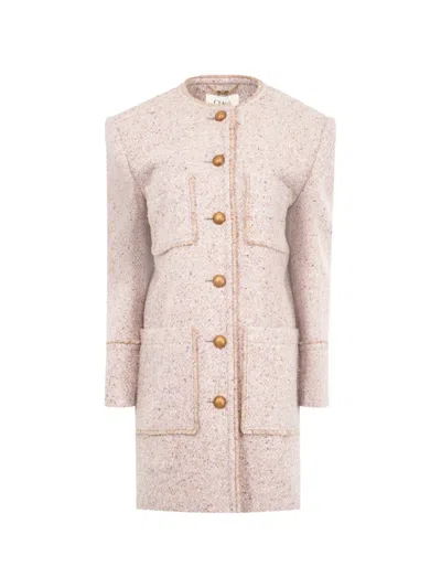 Chloé Button Patch Pocket Coat In Pink