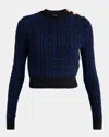 Chloé Button-shoulder Boucle Knit Crop Sweater In Blue