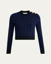 Chloé Button-shoulder Boucle Knit Crop Sweater In Blue