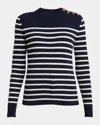 Chloé Pull Marinière En Maille De Laine Et Cachemire Femme Bleu Taille L 92% Laine, 8% Cachemire In Blue White