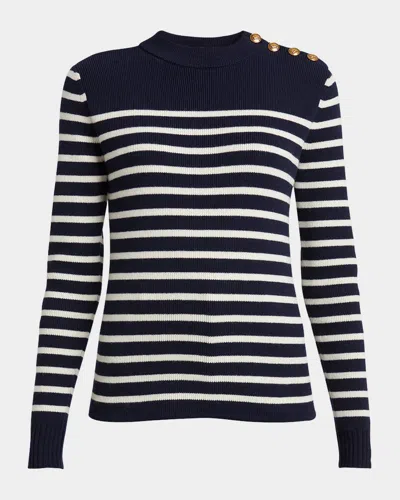 CHLOÉ BUTTON-SHOULDER STRIPED WOOL-CASHMERE SWEATER