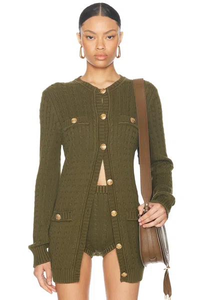 Chloé Buttoned Cable Knit Long Cardigan In Olive Tree