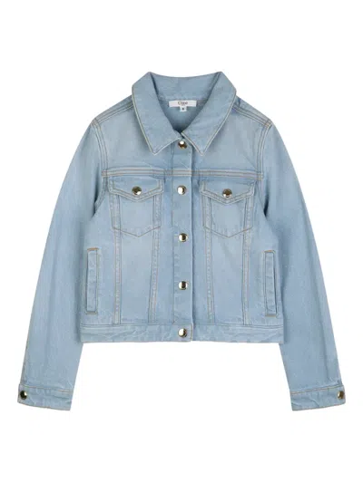 Chloé Kids' Buttoned Cotton Jacket In Blue