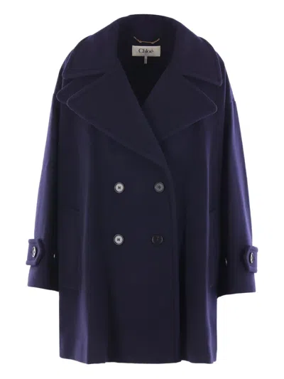 Chloé Double Breasted Wool Coat Coats And Trench Coats Blue In Black
