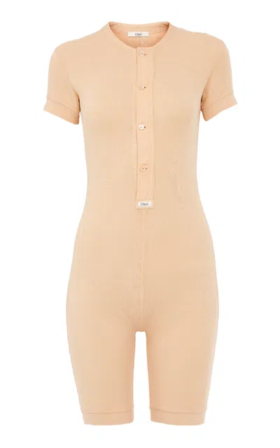 Chloé Buttoned Knit Jersey Playsuit In Light Pink