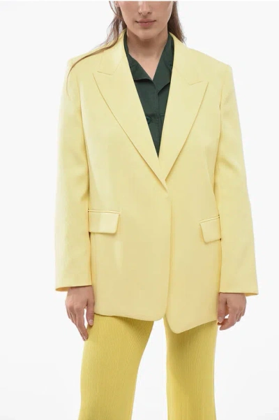 Chloé Buttonless Pure Silk Blazer With Peak Lapel In Yellow