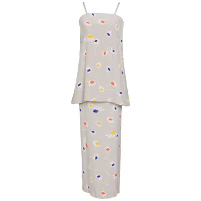 Pre-owned Chloé By Karl Lagerfeld Grey Floral Silk Maxi Dress, 1980s In Gray
