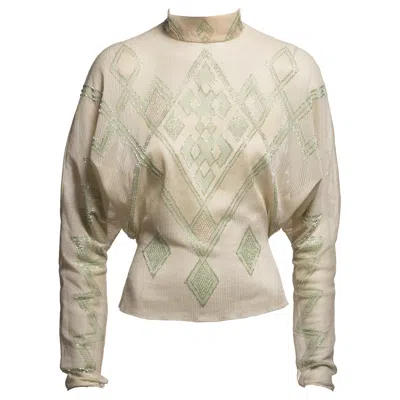 Pre-owned Chloé By Stella Mccartney Beaded And Embroidered Silk Evening Blouse, Fw 2000 In Sand