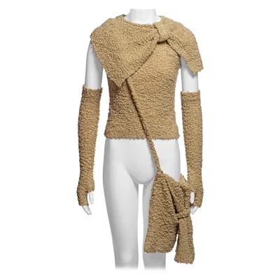 Pre-owned Chloé By Stella Mccartney Bouclé Wool Knit Top, Sleeves And Bag Set, Fw 2001 In Sand