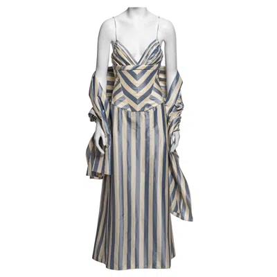 Pre-owned Chloé By Stella Mccartney Ivory Striped Silk Evening Dress & Shawl, Ss 1998 In White