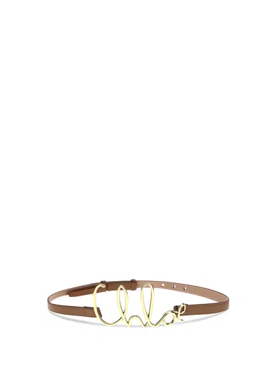 Chloé Logo Leather Belt In Clay Brown