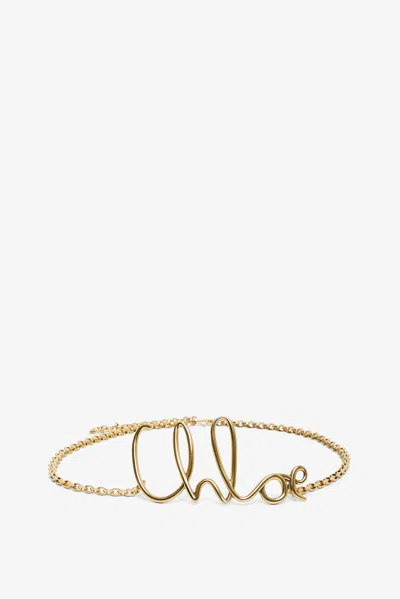 Chloé Adjustable Chain Necklace Script Pendant In Gold