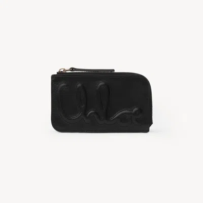 Chloé C  Small Purse With Card Slots In Shiny Leather Black Size Onesize 100% Calf-skin Leather