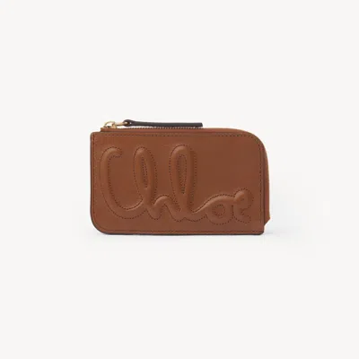 Chloé C  Small Purse With Card Slots In Shiny Leather Brown Size Onesize 100% Calf-skin Leather